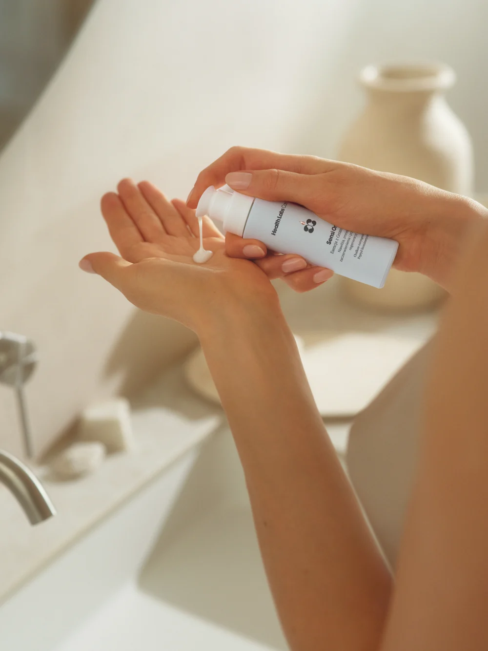 Health Labs Care skincare used as part of a daily care ritual